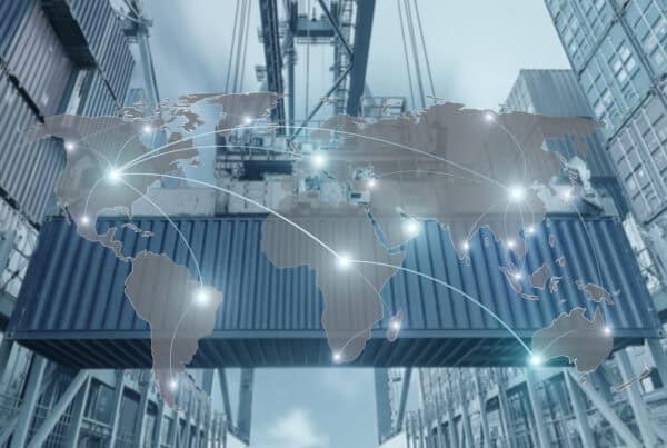 connected world map representing supply chain cycle service level