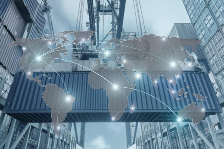 connected world map representing supply chain cycle service level