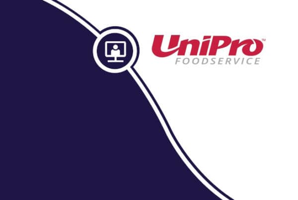 en logo for unipro foodservice på lilla bakgrunn